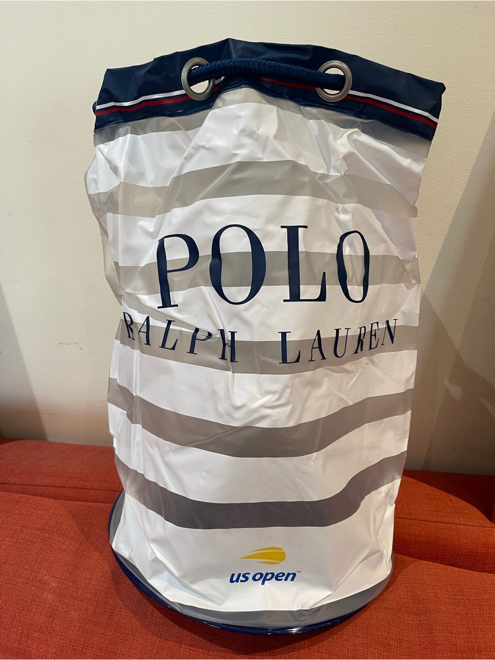 Polo by Ralph Lauren Navy & White Striped Drawstring Beach Bag